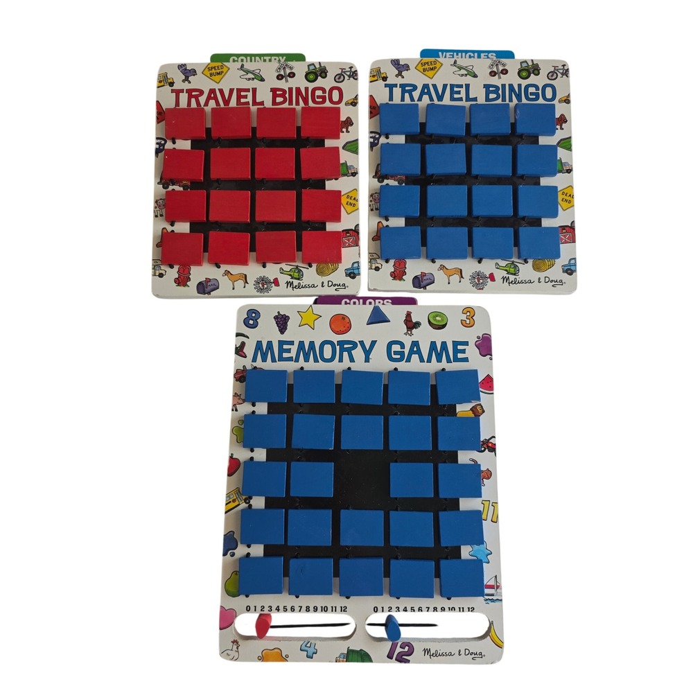 Melissa & Doug Travel Bingo & Memory Game Wooden Flip Board Set‎ of 3 Travel Toy